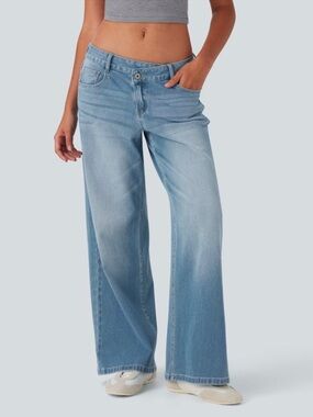 HALARA Mid-Rise Wide Leg Jeans in Blue Denim
